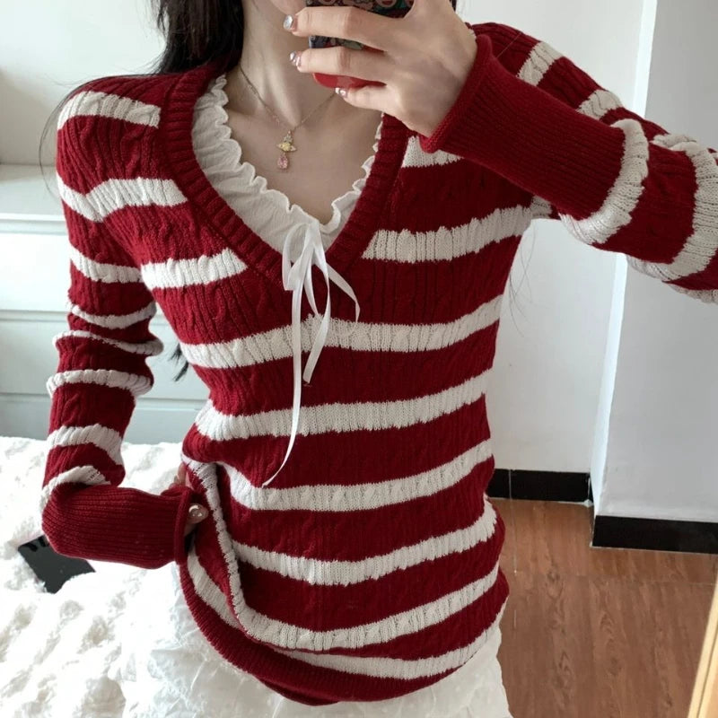 Striped Sweater With V-Neck