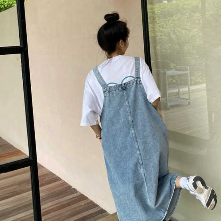 Denim Dungaree Dress With Pockets