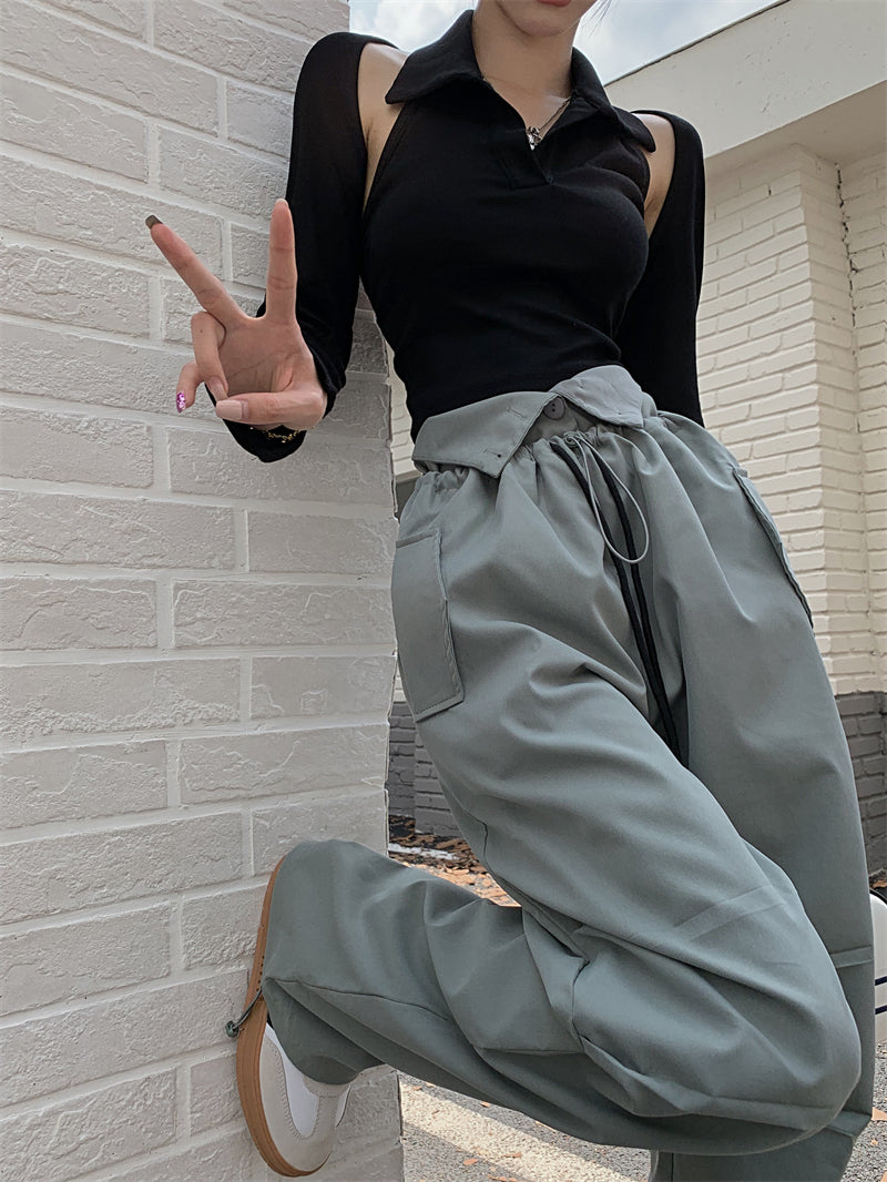Wide Cargo Pants With Waist Detail