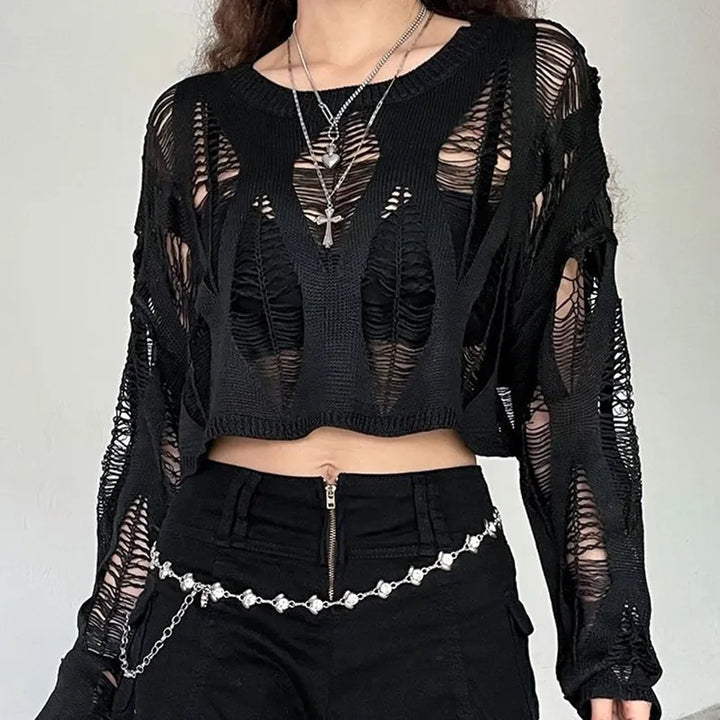 Knitted Ripped Batwing Top