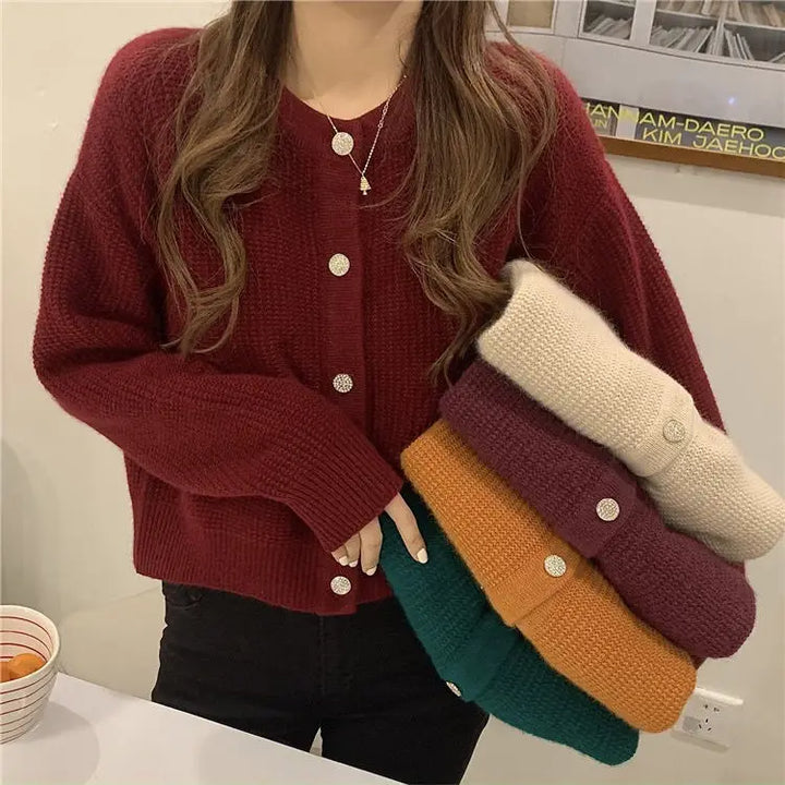 Button-Down Cardigan With O-Neck