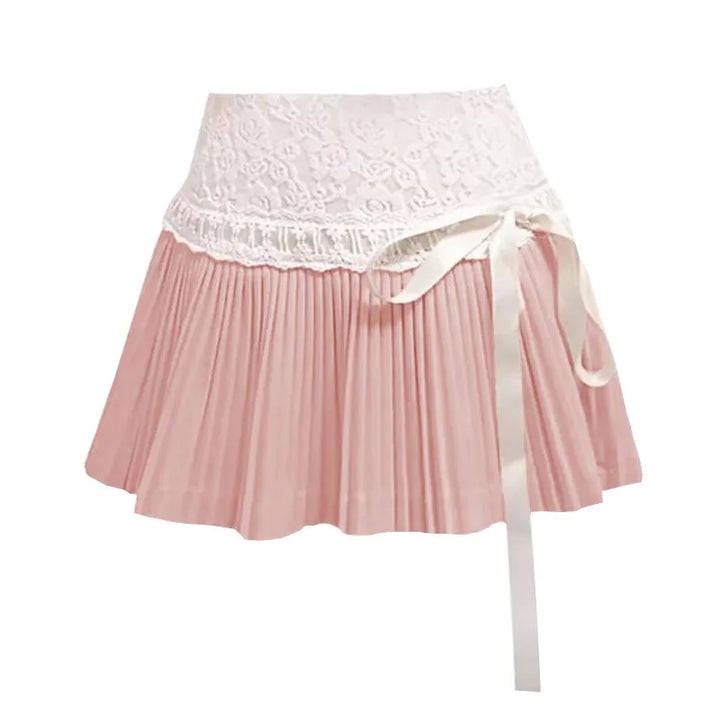 Pleated Mini Skirt With Bow And Lace Details