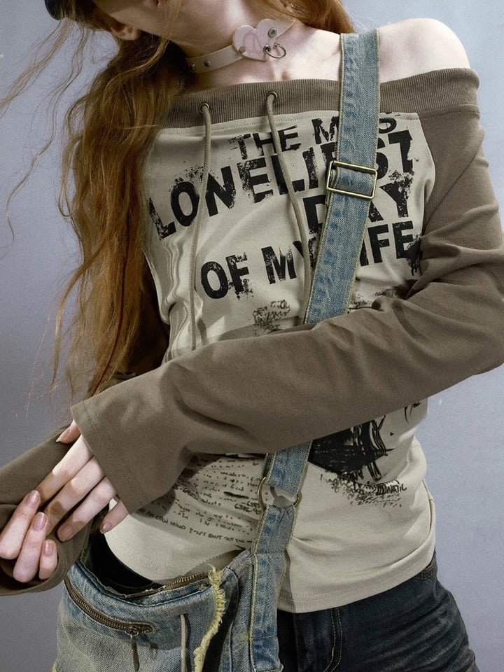 "Loneliest Day Of My Life" Off-Shoulder Sweatshirt