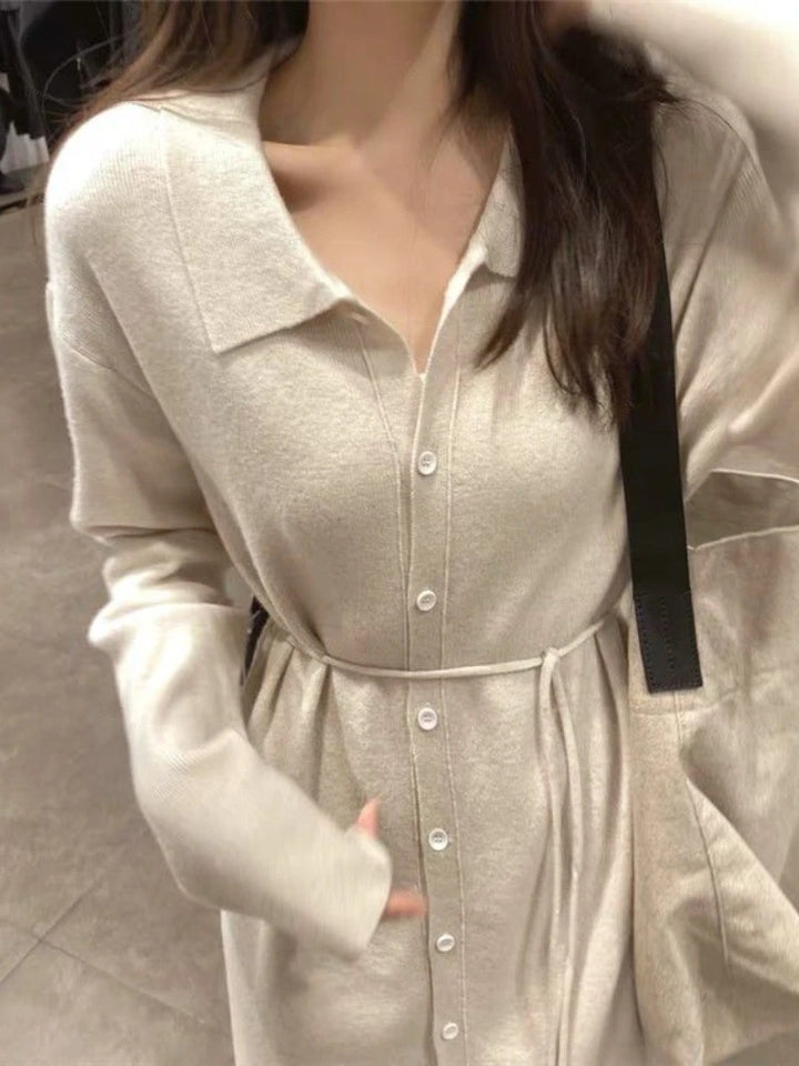 Elegant Long Sleeve Midi Shirt Dress