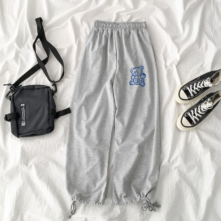 Sweatpants With Cuffed Ankle And Teddy Bear Print