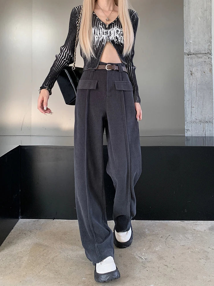 High Waist Corduroy -Trousers With Wide Legs