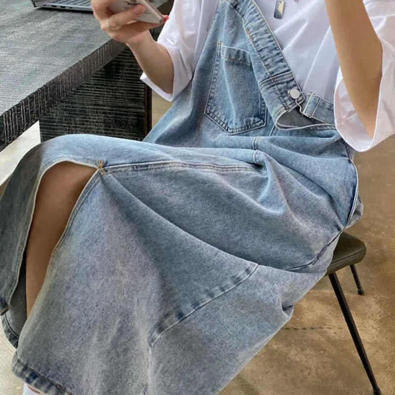 Denim Dungaree Dress With Pockets