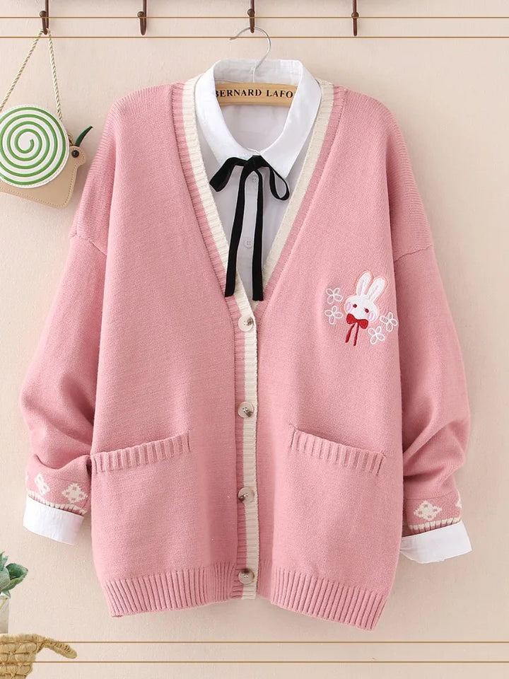 Bunny Cardigan With Chest Embroidery