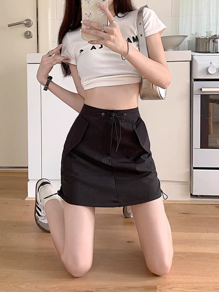 Y2K Streetwear Mini Skirt With Drawstring Details