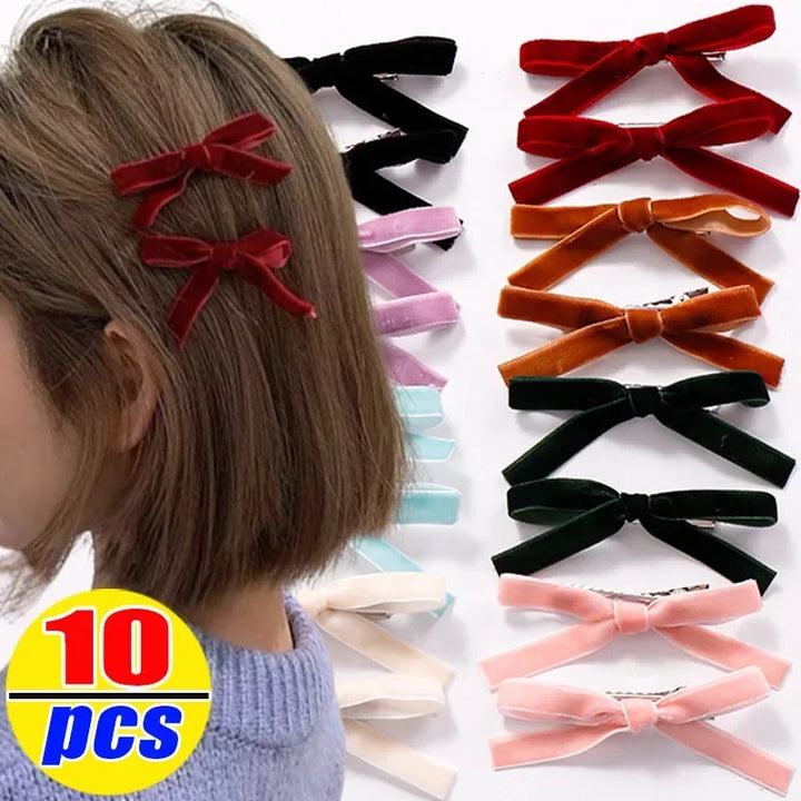 Velvet Bowknot Ribbon Hairpin (10 pcs)