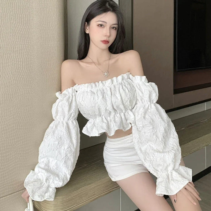 Off-Shoulder Blouse With Ruffles And Lantern Sleeves