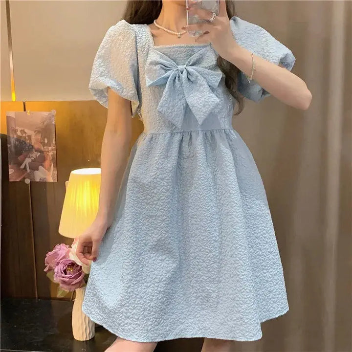 Puff Sleeve Dress With Chest Bow (S-4XL!)