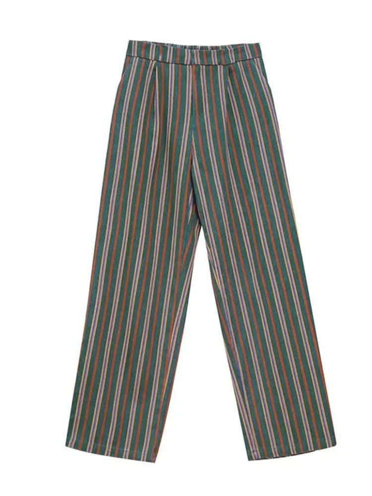 High Waist Striped Straight Pants
