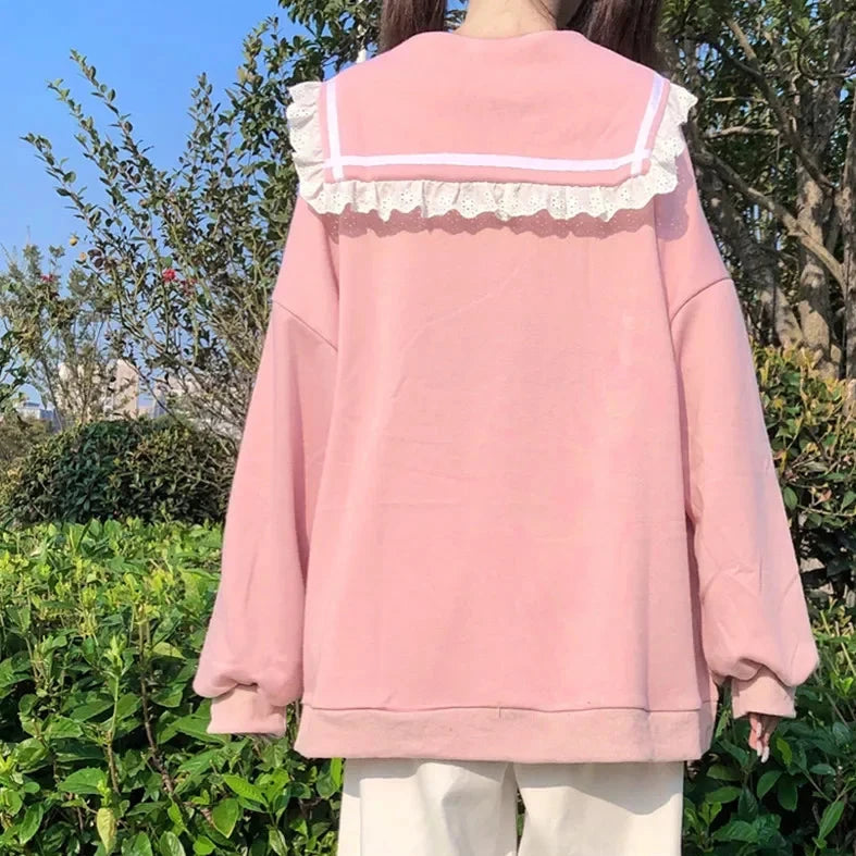 Oversized Cardigan With Sailor Collar And Pockets