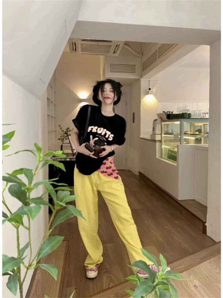 Yellow Wide Leg Baggy Jeans