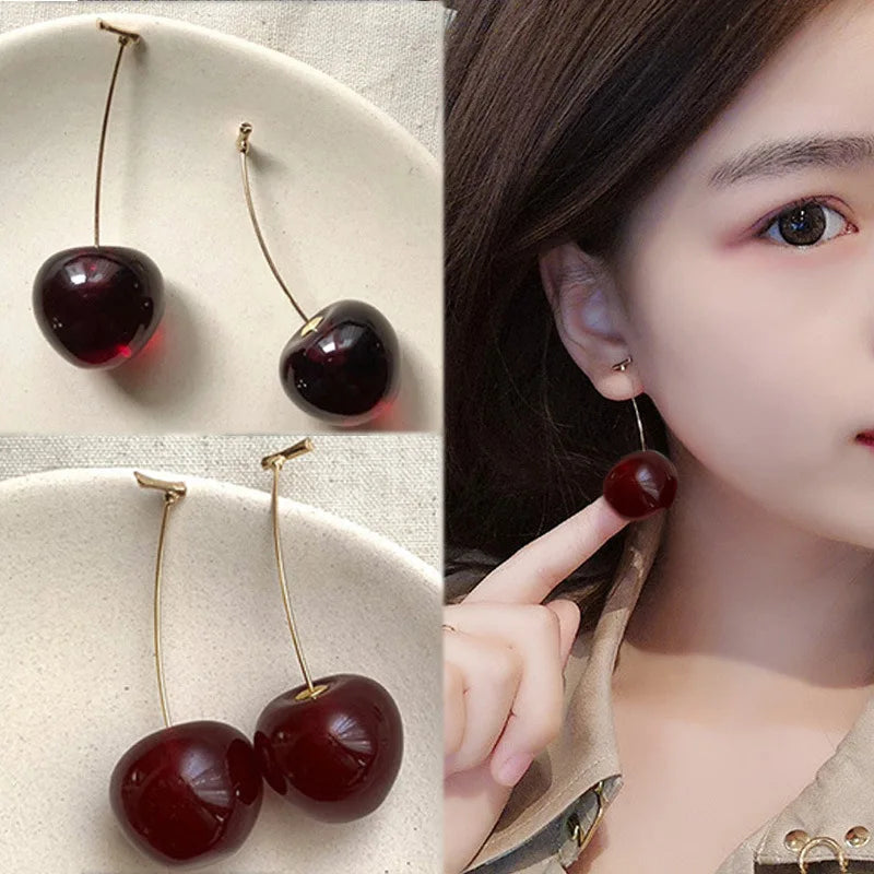 Cherry Fruit Shaped Drop Earrings