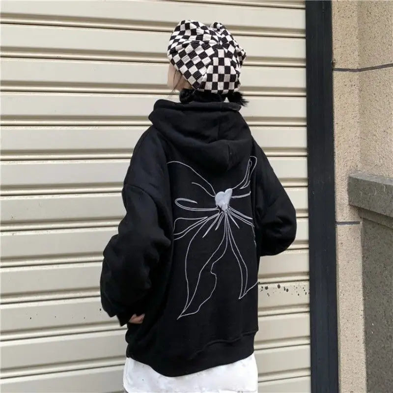Zipped-Up Hoodie With Bow Print In Front & Back