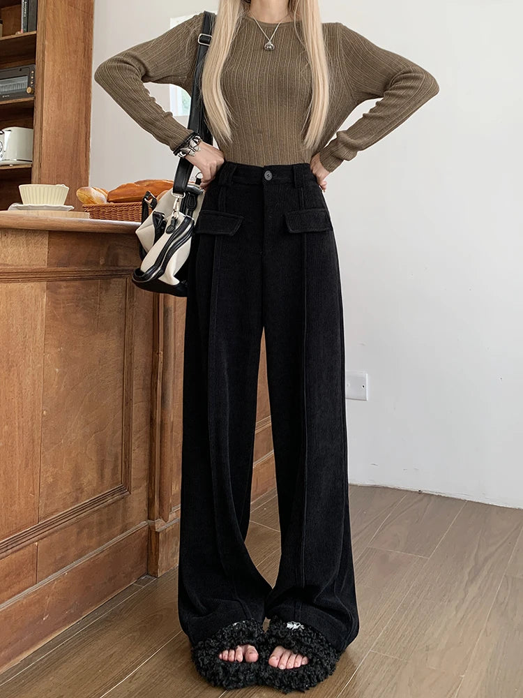 High Waist Corduroy -Trousers With Wide Legs
