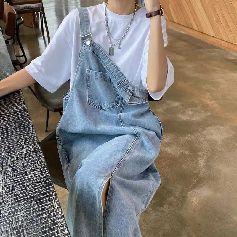 Denim Dungaree Dress With Pockets