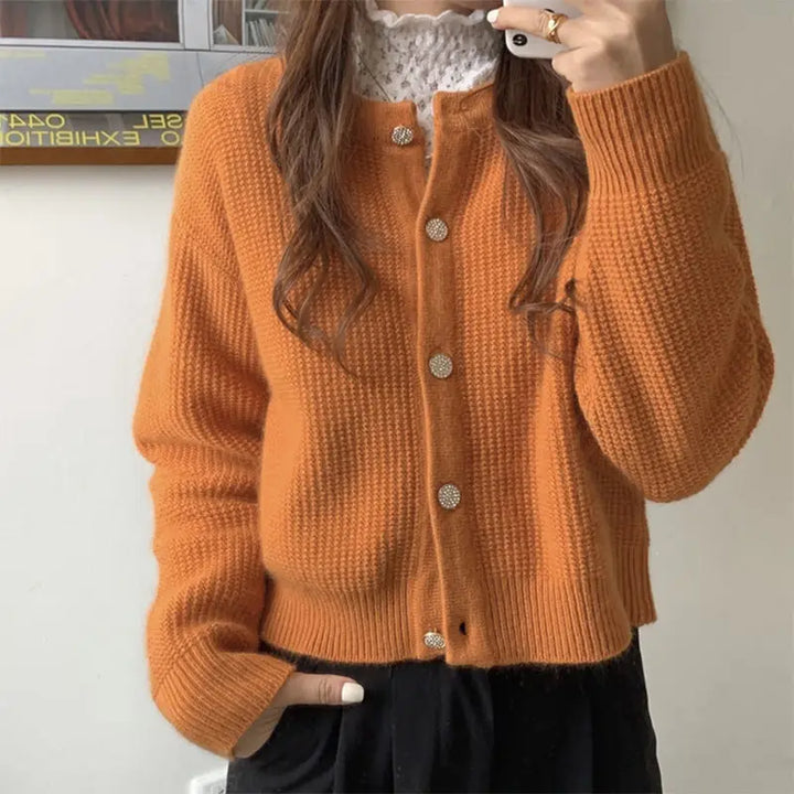 Button-Down Cardigan With O-Neck