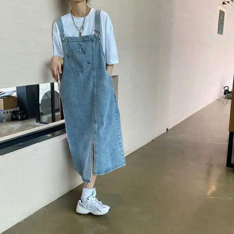 Denim Dungaree Dress With Pockets