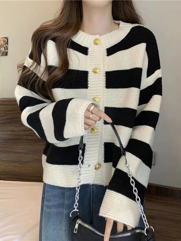 Knitted Striped Cardigan With Buttons