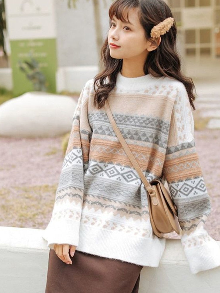 Retro Knit Sweater With Vintage Pattern