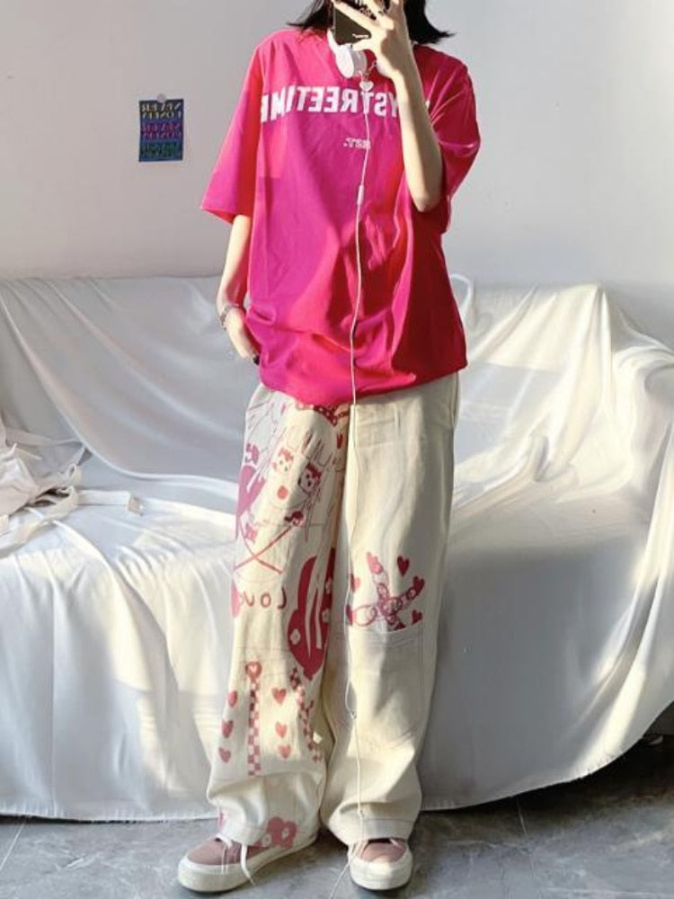 "LOVE" Anime Bunny Girl Pants With Shin Pocket