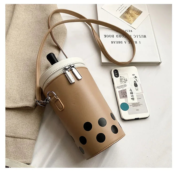 Cute Bubble Boba Tea Cross Body Bucket Bag