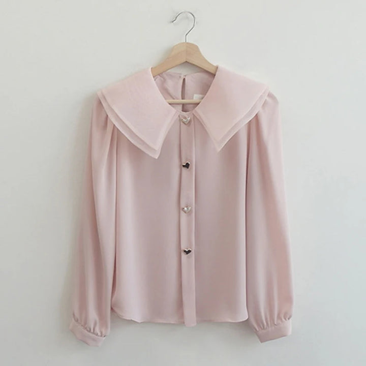 Elegant Blouse With Heart-Shaped Buttons