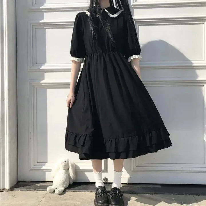 Midi Dress With Laced Collar And Sleeves