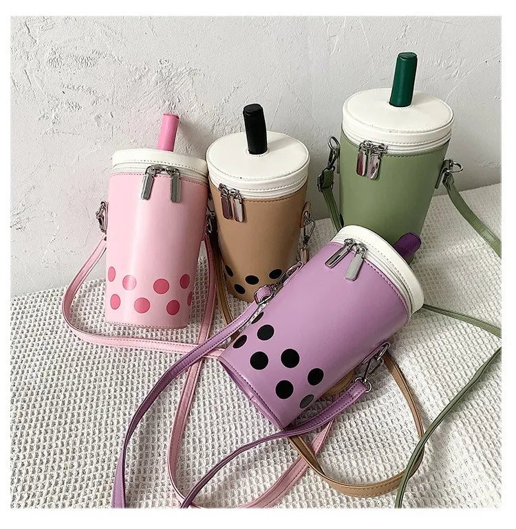 Cute Bubble Boba Tea Cross Body Bucket Bag