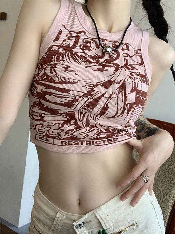 Cropped Tank Top With Anime Print