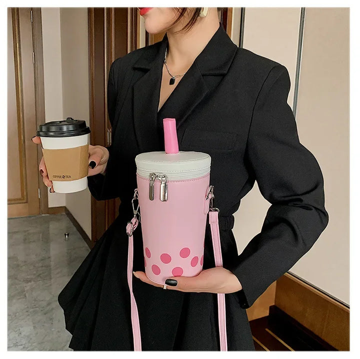 Cute Bubble Boba Tea Cross Body Bucket Bag