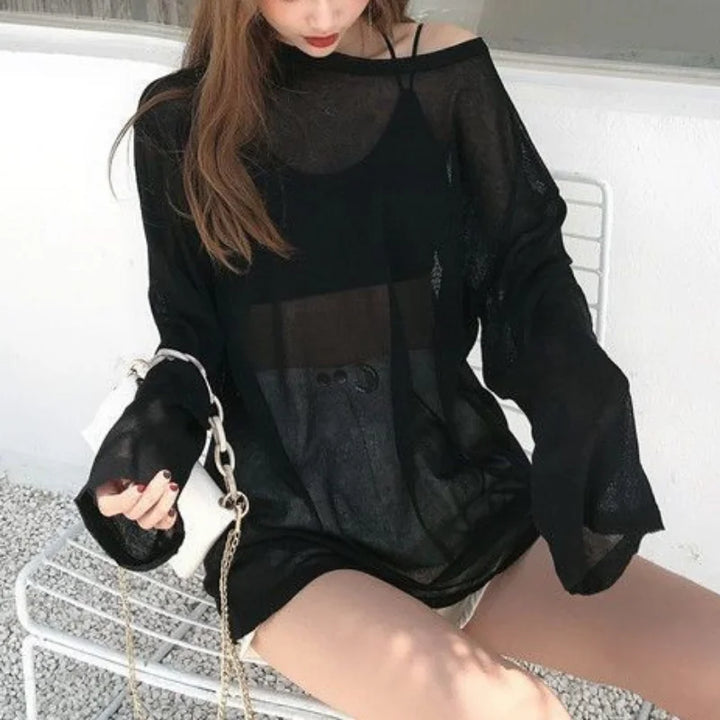 Longsleeved See-Through Shirt With Round Neck