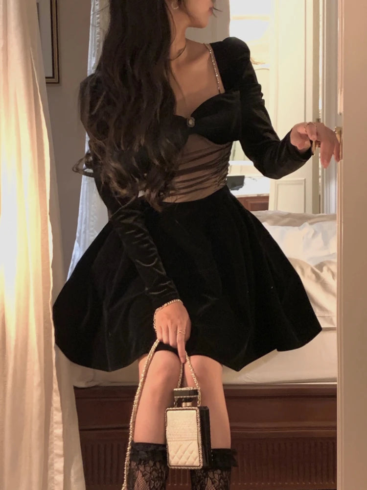 Velvet Midi-Dress With Cute Bow Application