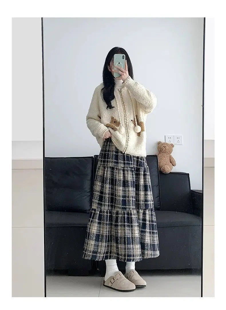 High-Waisted Plaid A-Line Skirt