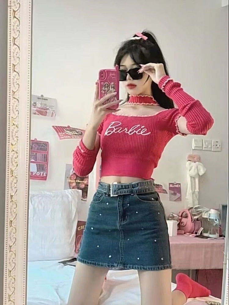 "Barbie" Crop Top With Sleeves and Choker