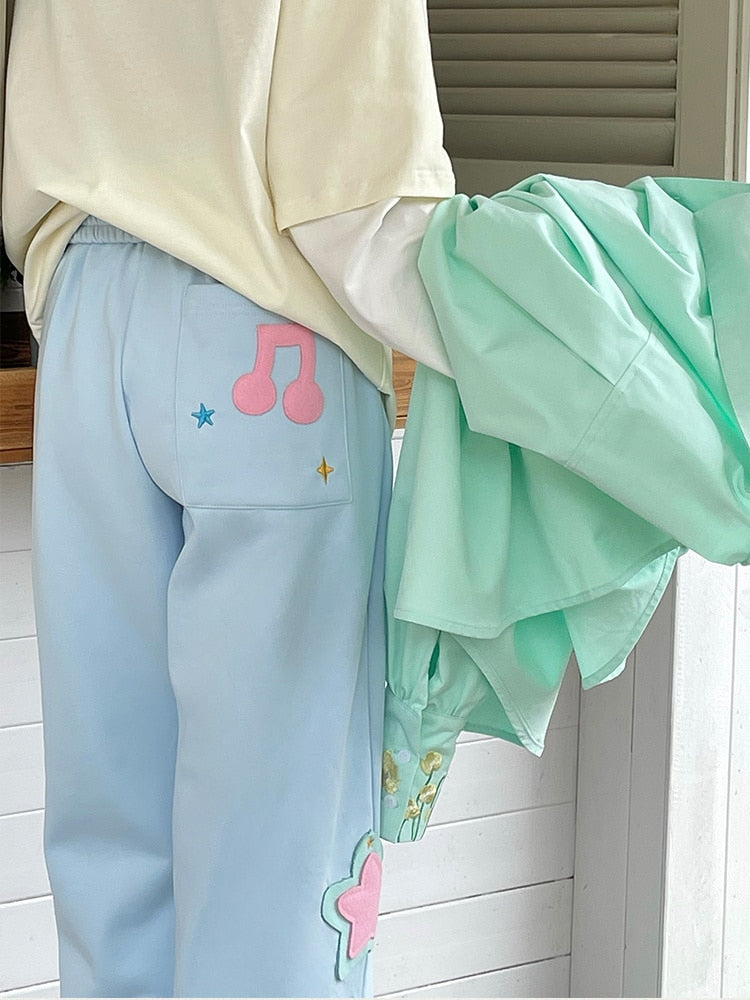 Joggers with Kawaii Music Key and Star Patches