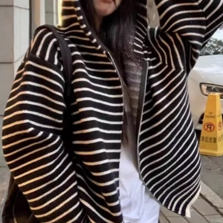 Striped Zip-Up Jacket With Hood