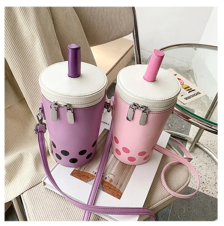 Cute Bubble Boba Tea Cross Body Bucket Bag