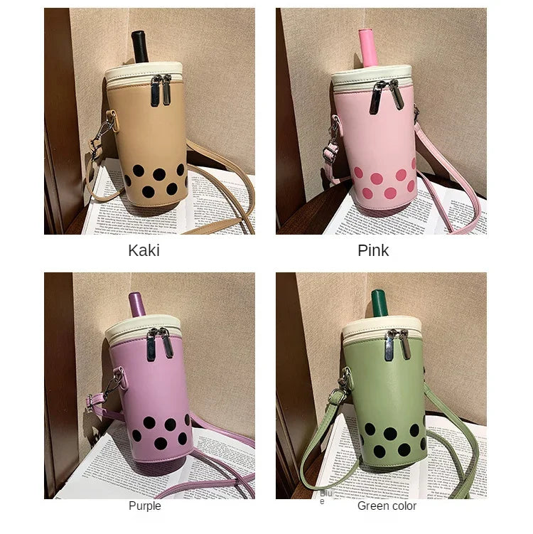 Cute Bubble Boba Tea Cross Body Bucket Bag