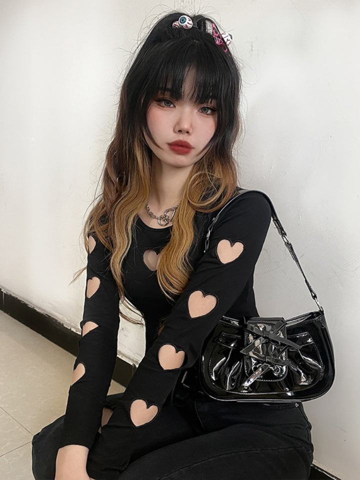 Cropped Longsleeve with Heart-Shaped Cut-Outs