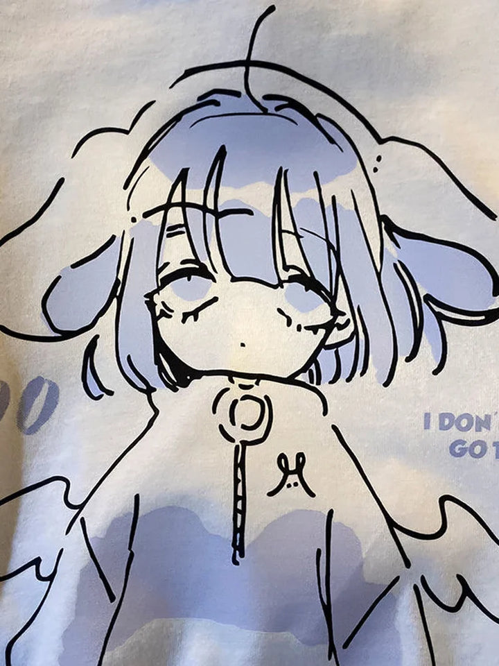 Oversized Sweatshirt With Kawaii Anime Print