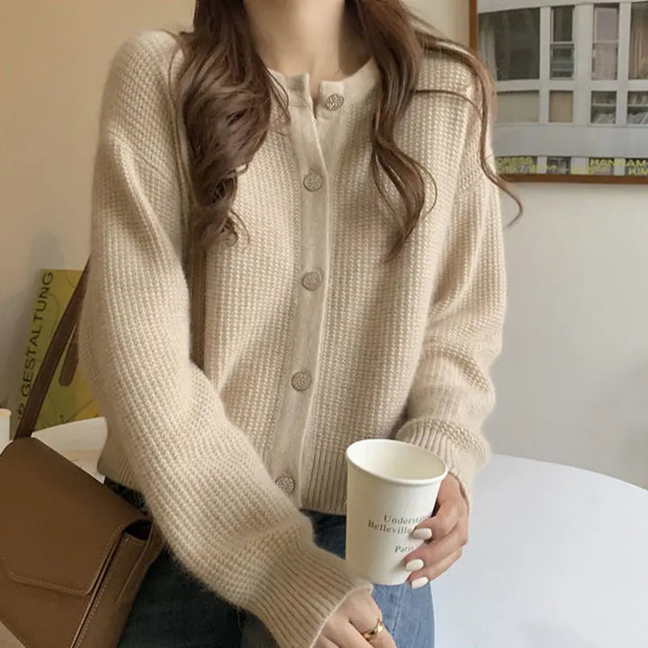 Button-Down Cardigan With O-Neck