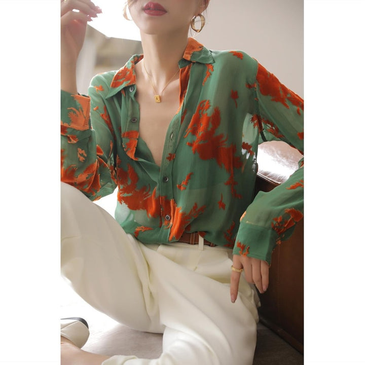 Sheer Vintage Blouse with Leaf Print (S to 3XL!)