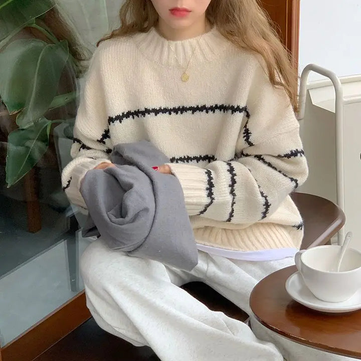 Knit Sweater With Round Neck And Stripes