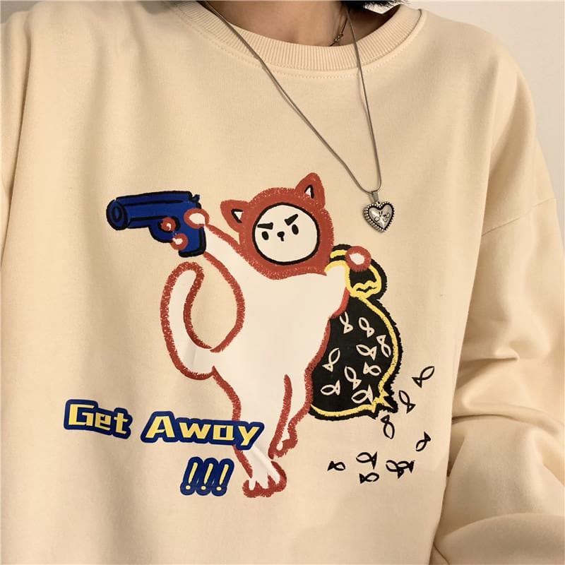 Longsleeve Shirt with "Get Away!!" Cartoon Print - Asian Fashion Lianox