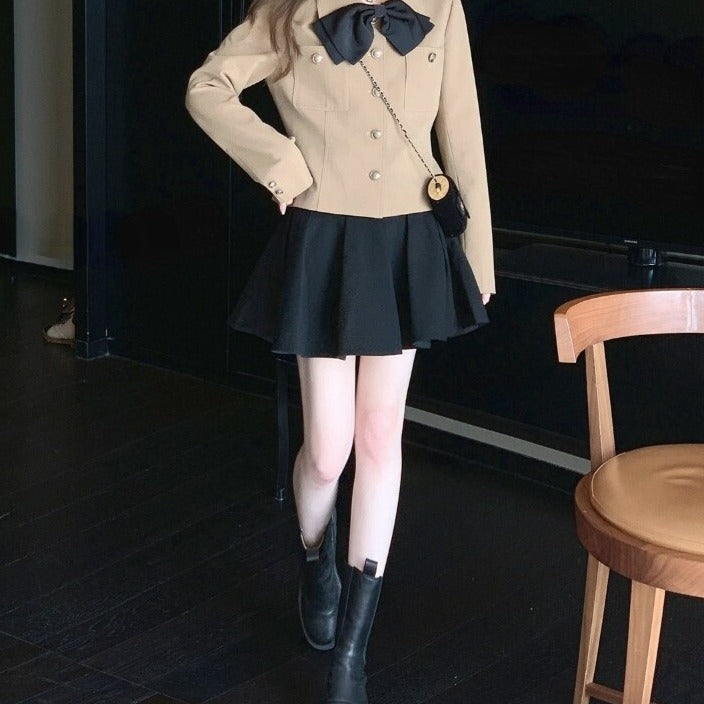 Button-Down Jacket With Bow And Turn-Down Collar