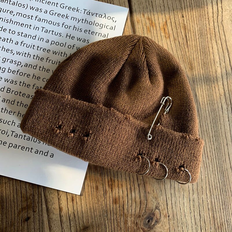 Knit Beanie With Holes and Pins